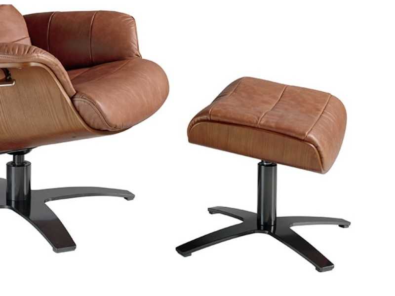 Swivel ottoman upholstered in leather and solid steel base - RENAUD