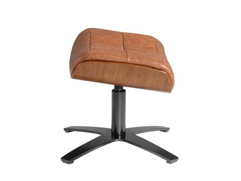 Swivel ottoman upholstered in leather and solid steel base - RENAUD