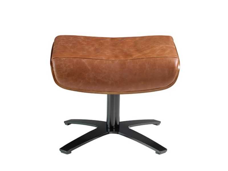 Swivel ottoman upholstered in leather and solid steel base - RENAUD