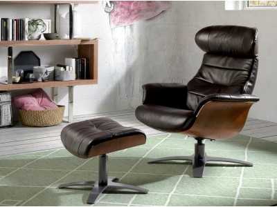 Swivel ottoman upholstered in leather and solid steel base - BELIER Swivel ottoman upholstered in leather and solid steel base - BELIER