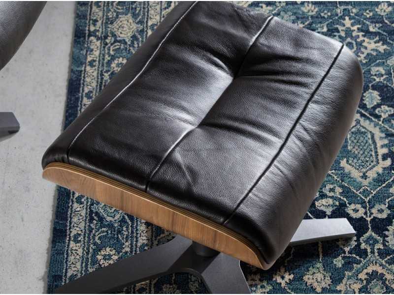Swivel ottoman upholstered in leather and solid steel base - BELIER