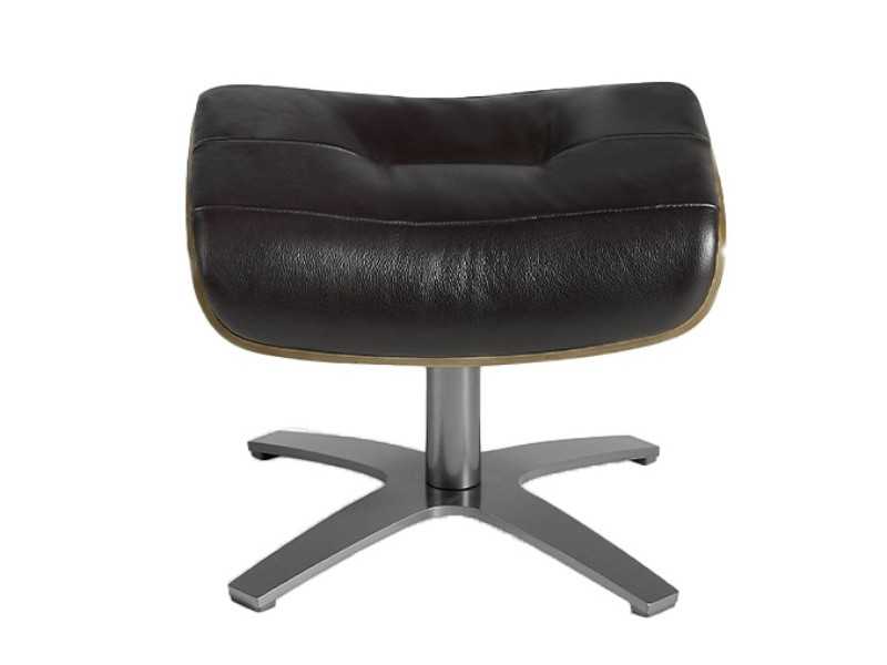 Swivel ottoman upholstered in leather and solid steel base - BELIER