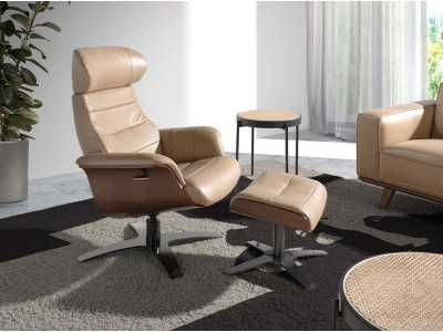 Swivel ottoman upholstered in leather and solid steel base - MATTEO Swivel ottoman upholstered in leather and solid steel base - MATTEO