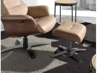 Swivel ottoman upholstered in leather and solid steel base - MATTEO Swivel ottoman upholstered in leather and solid steel base - MATTEO