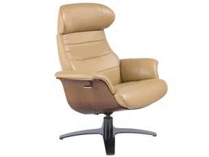 Swivel armchair with relax mechanism upholstered in leather - MATTEO