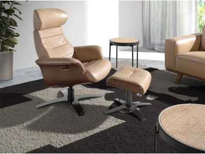 Sillón giratorio con mecanismo relax tapizado en piel - MATTEO