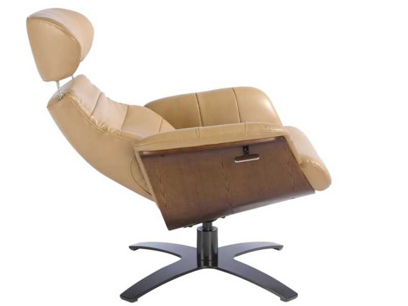 Swivel armchair with relax mechanism upholstered in leather - MATTEO