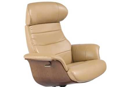Sillón giratorio con mecanismo relax tapizado en piel - MATTEO