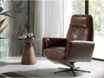 Sillón giratorio con doble mecanismo relax tapizado en piel - PIETRO