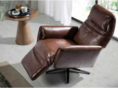 Sillón giratorio con doble mecanismo relax tapizado en piel - PIETRO
