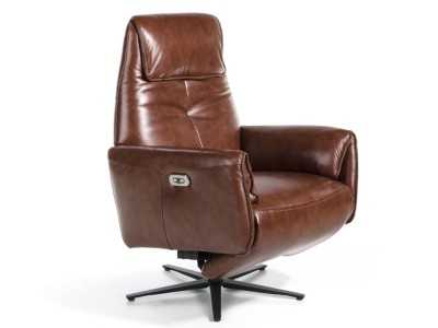 Sillón giratorio con doble mecanismo relax tapizado en piel - PIETRO