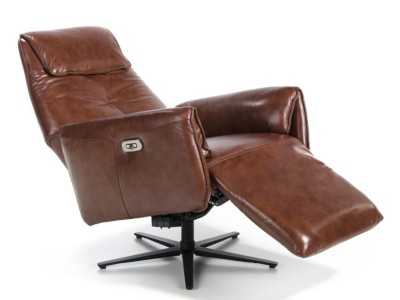 Sillón giratorio con doble mecanismo relax tapizado en piel - PIETRO