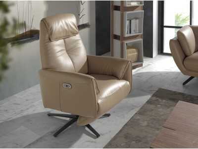 Sillón giratorio con doble mecanismo relax tapizado en piel - PIETRO