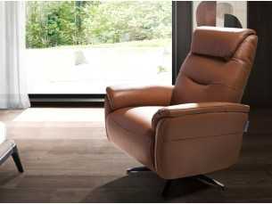 Swivel armchair with relax mechanism upholstered in leather - TIZIANO