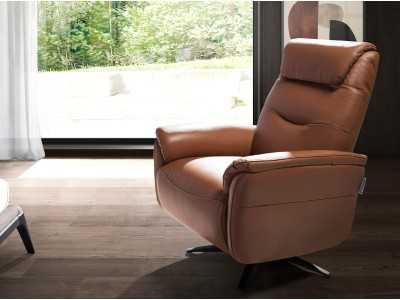 Sillón giratorio con mecanismo relax tapizado en piel - TIZIANO