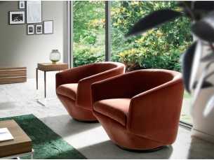 Designer swivel armchair upholstered in velvet with a stainless steel base - GIADA