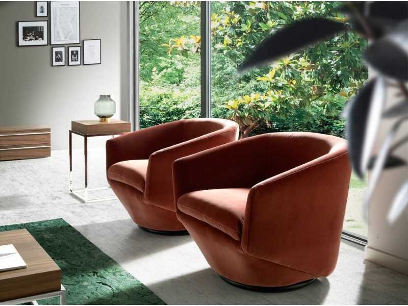 Designer swivel armchair upholstered in velvet and steel base - GIADA