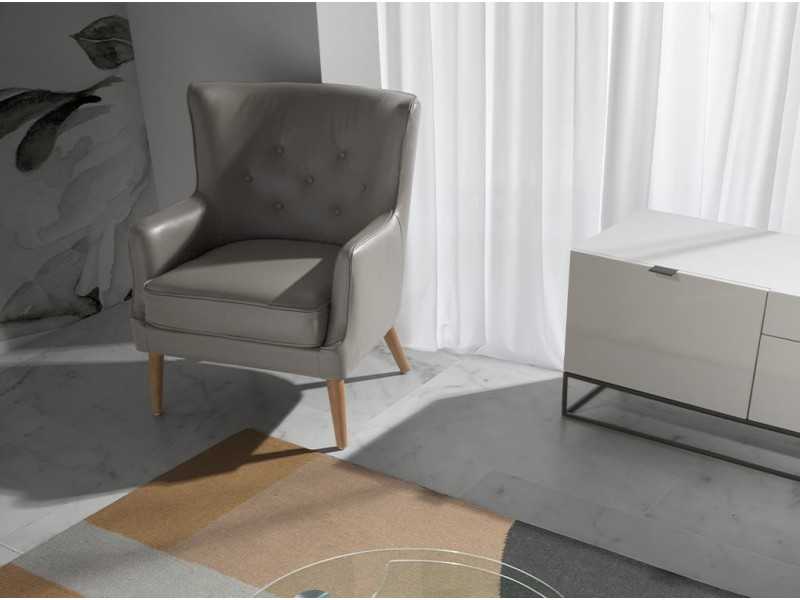 Sillón chester tapizado en piel genuina en color gris oscuro - DODO