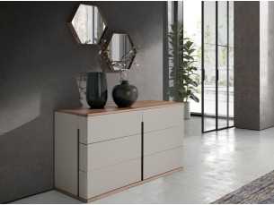 Commode design laquée avec plateau et piètement en noyer - DRUSILLA 2