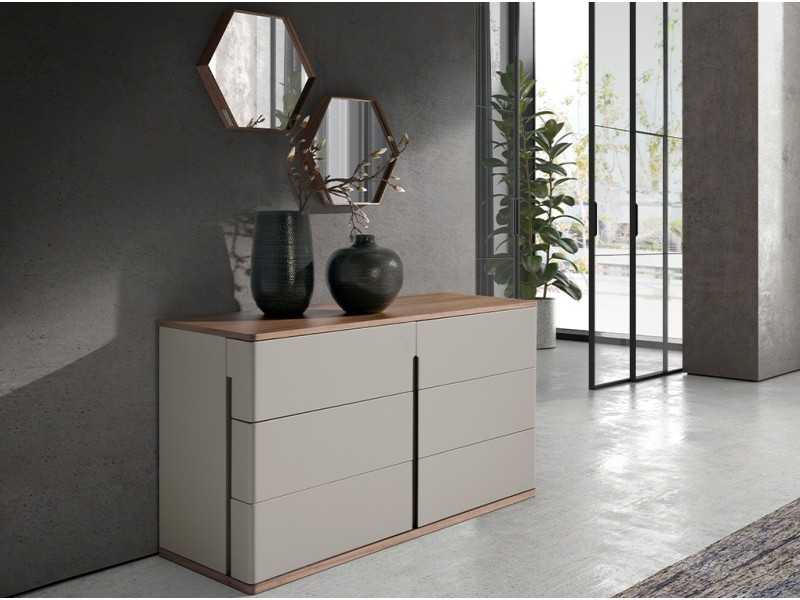 Lacquered designer chest of drawers with walnut top and base - DRUSILLA