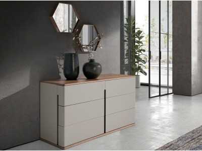 Commode design laquée avec plateau et piètement en noyer - DRUSILLA Commode design laquée avec plateau et piètement en noyer - DRUSILLA