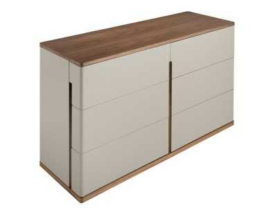 Commode design laquée avec plateau et piètement en noyer - DRUSILLA Commode design laquée avec plateau et piètement en noyer - DRUSILLA