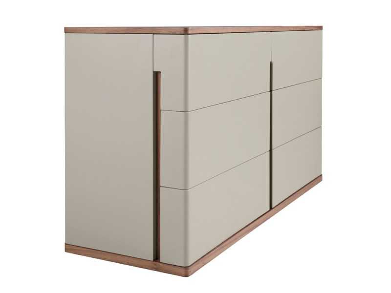 Commode design laquée avec plateau et piètement en noyer - DRUSILLA