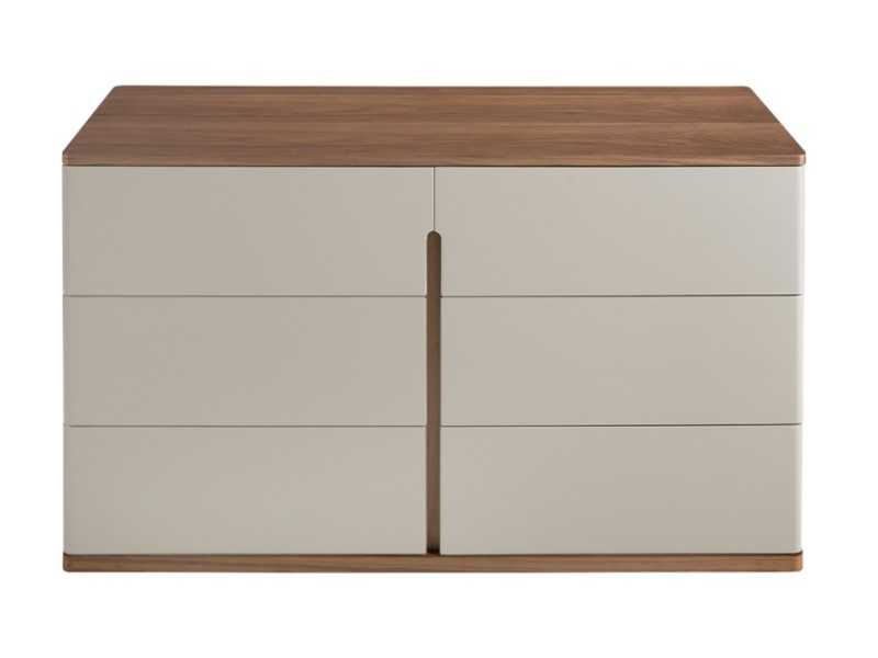 Commode design laquée avec plateau et piètement en noyer - DRUSILLA