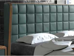 Lit design complet avec structure en noyer et tapissé en cuir synthétique - NERA 2