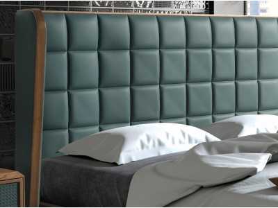 Cama completa de diseño con estructura en nogal y tapizado en piel sintética - NERA Cama completa de diseño con estructura en nogal y tapizado en piel sintética - NERA