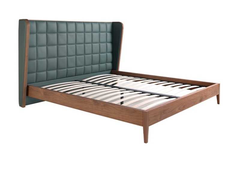 Cama completa de diseño con estructura en nogal y tapizado en piel sintética - NERA