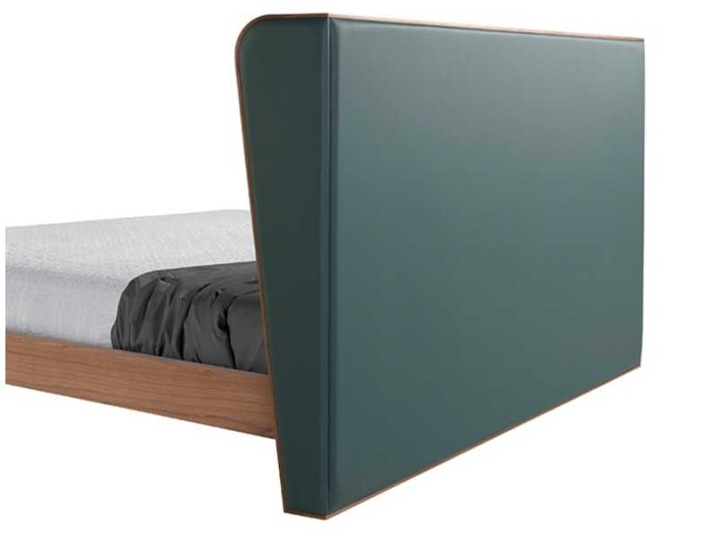Cama completa de diseño con estructura en nogal y tapizado en piel sintética - NERA