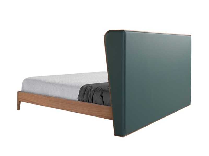 Cama completa de diseño con estructura en nogal y tapizado en piel sintética - NERA