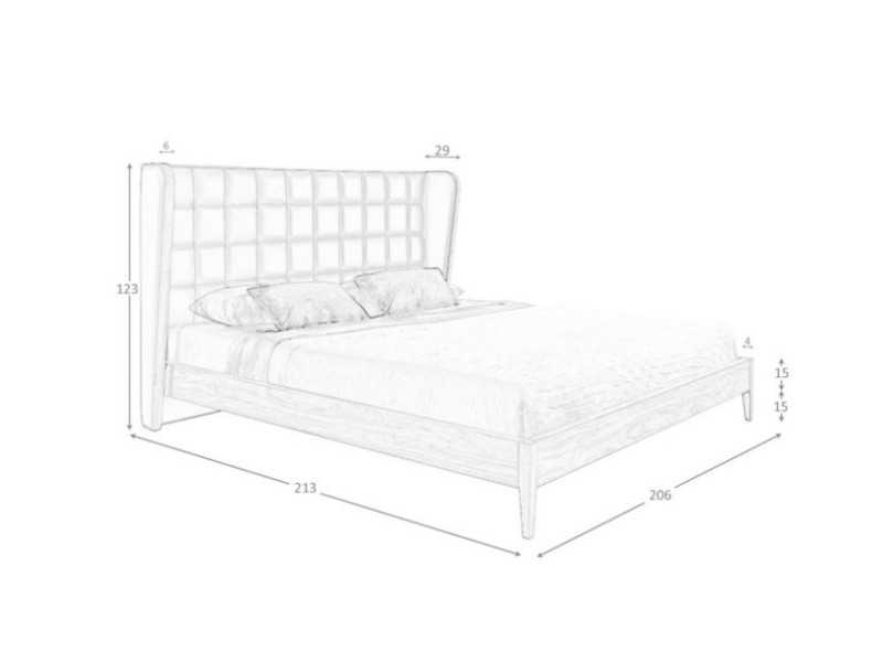 Cama completa de diseño con estructura en nogal y tapizado en piel sintética - NERA