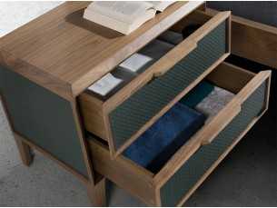 Table de chevet 2 tiroirs en noyer et PVC - NERA 2
