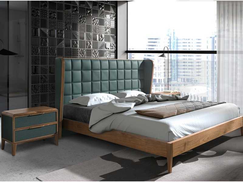 Mesita de noche de 2 cajones en nogal y PVC - NERA