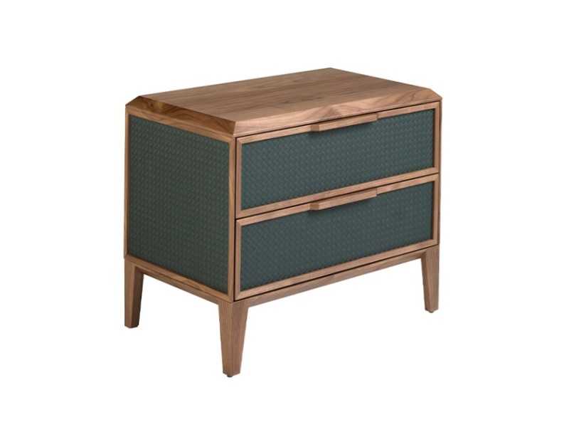 Table de chevet 2 tiroirs en noyer et PVC - NERA