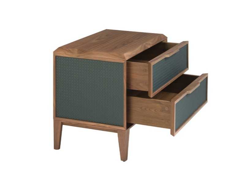 Table de chevet 2 tiroirs en noyer et PVC - NERA