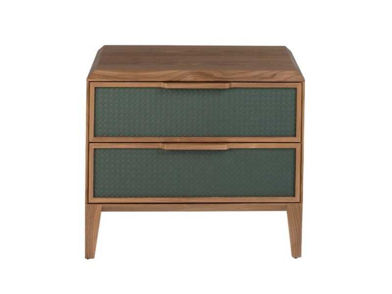 Table de chevet 2 tiroirs en noyer et PVC - NERA