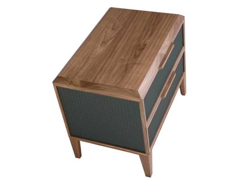 Table de chevet 2 tiroirs en noyer et PVC - NERA