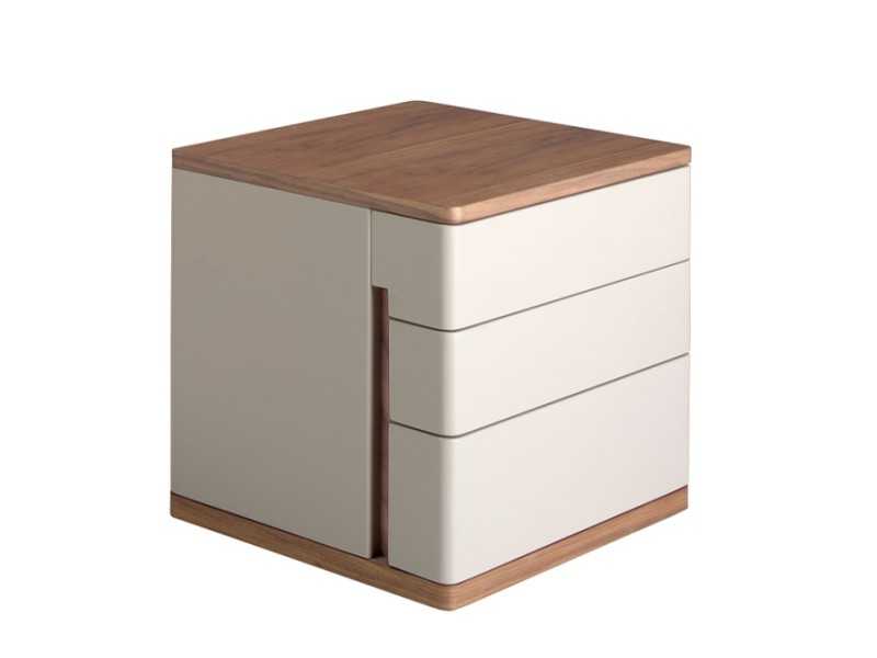 Table de chevet laquée avec plateau et piètement en noyer - DRUSILLA