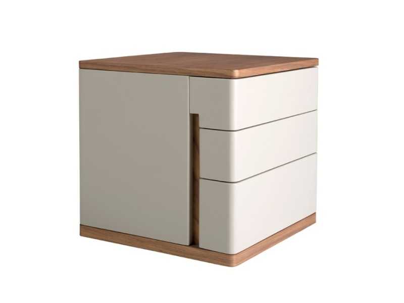Table de chevet laquée avec plateau et piètement en noyer - DRUSILLA