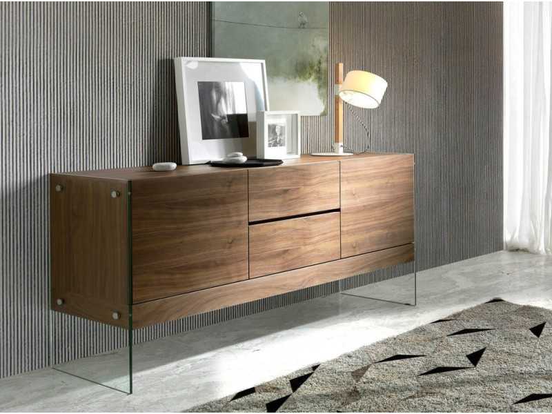Walnut sideboard with tempered glass sides - MILANA