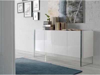 Aparador lacado blanco y patas de cristal templado - CORINTO BIANCO