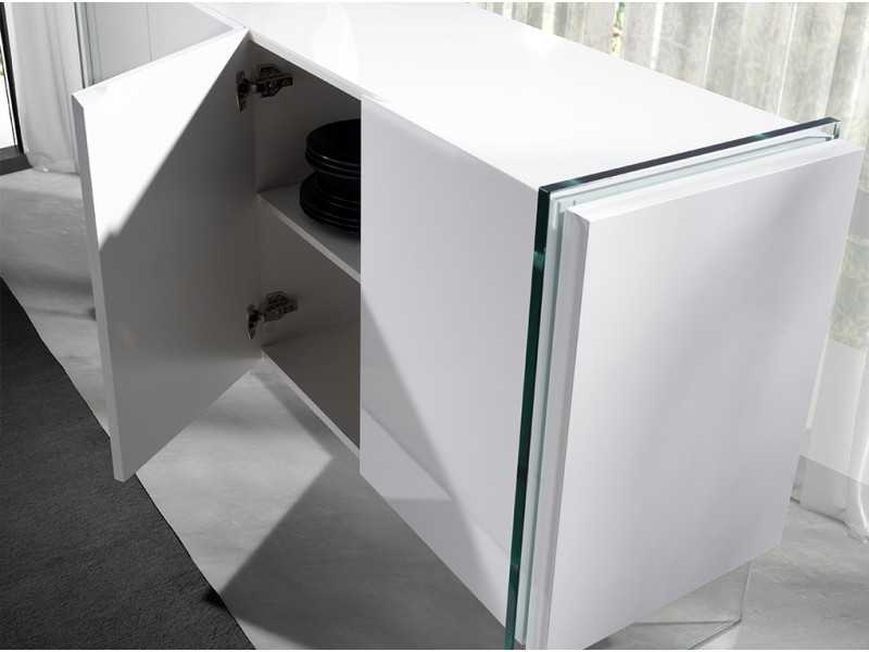 Aparador lacado blanco y patas de cristal templado - CORINTO BIANCO