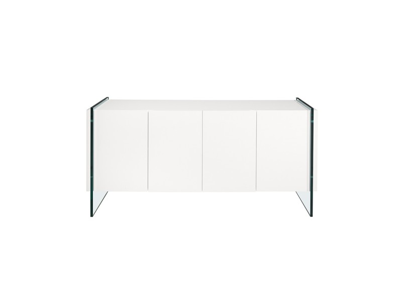 White lacquered sideboard and tempered glass legs - CORINTO BIANCO