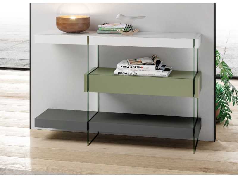 Designer lacquered console and tempered glass sides - DORBAN