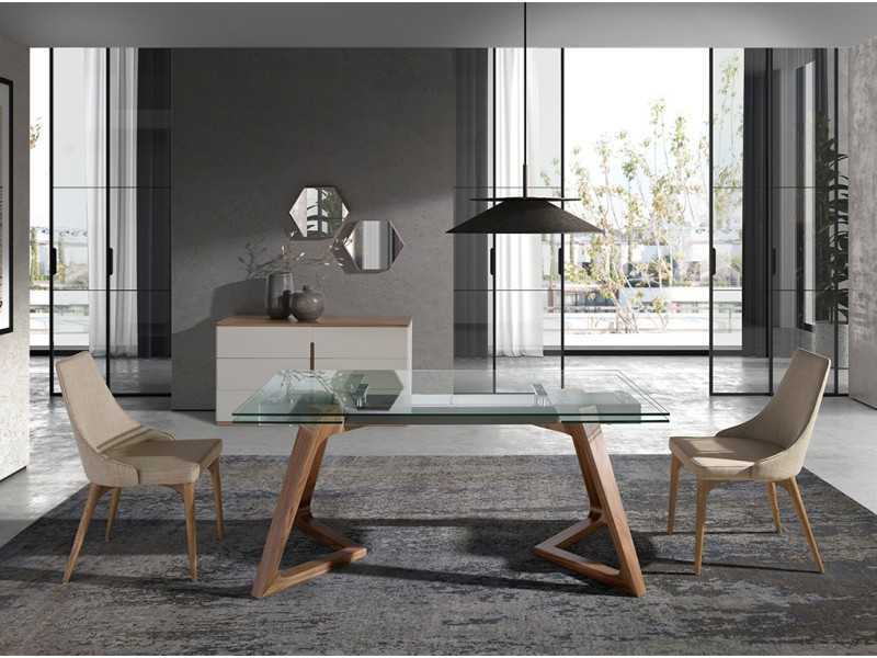 Extendable dining table with glass top - CARMEN