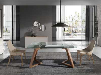 Extendable dining table with tempered glass top - CARMEN Extendable dining table with tempered glass top - CARMEN