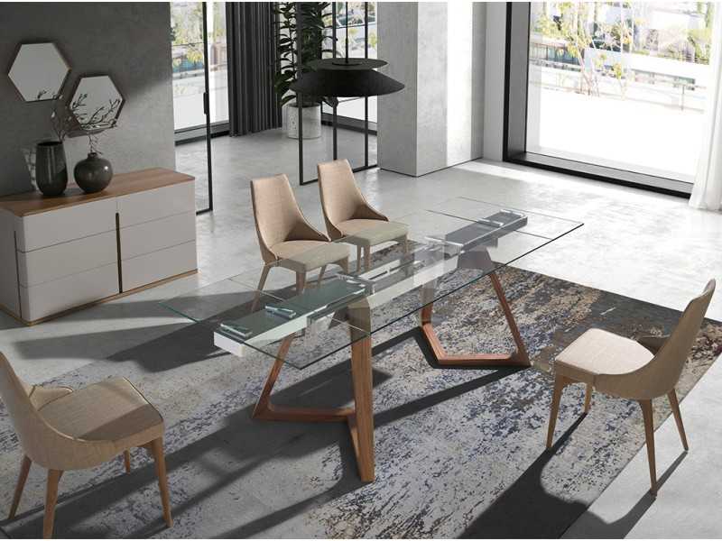 Extendable dining table with tempered glass top - CARMEN